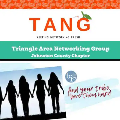 Networking group flyer with women silhouettes and motivational quote.