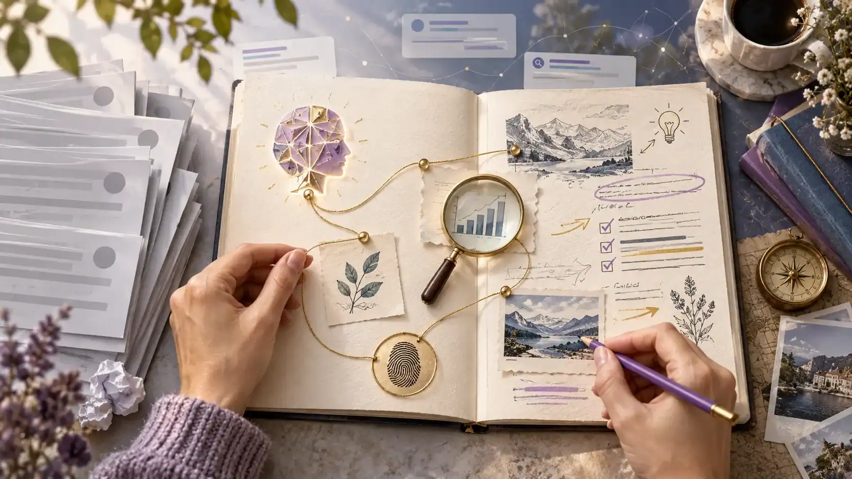 Creative ideation, data analysis, and planning in a visual notebook.